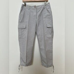 Julie Mitchell Conductor Stripe Grey White Cargo Cropped Pants Vacation Travel